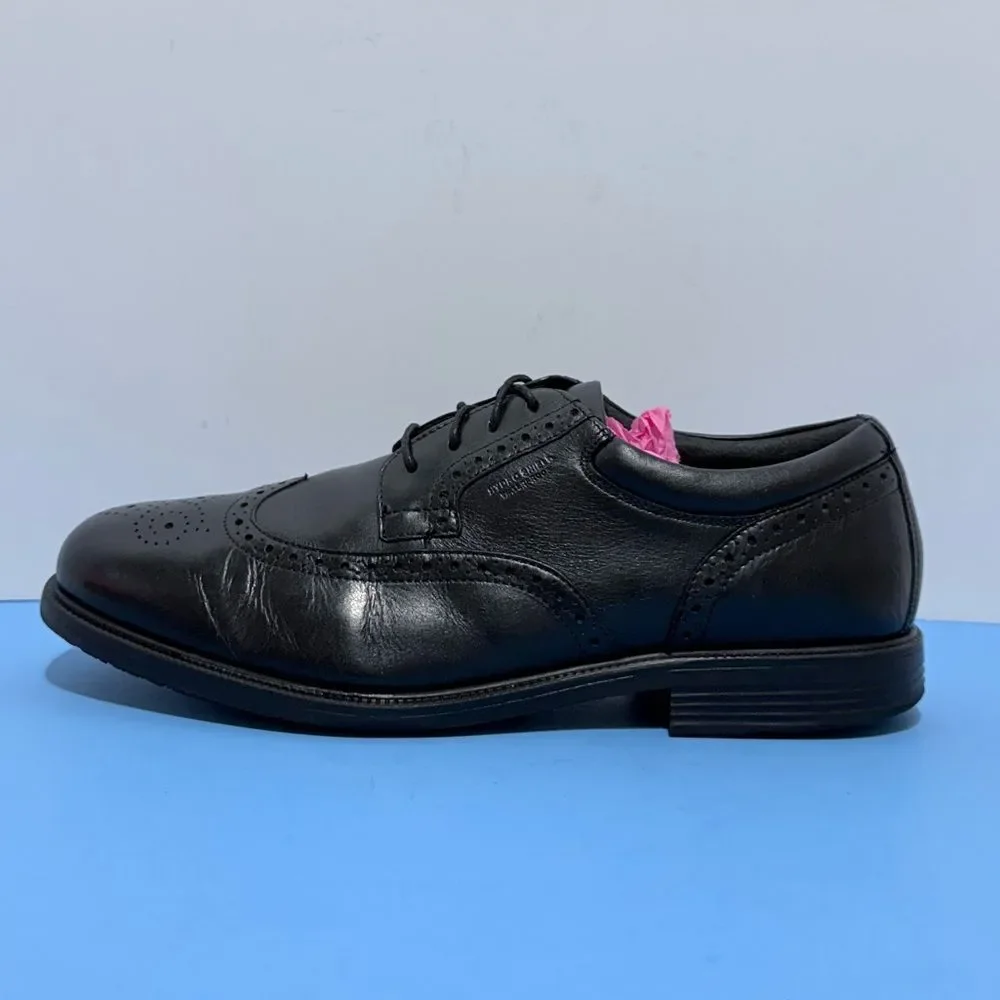 Rockport Men’s Wingtip Oxford Shoes – Black Leather, Waterproof, Size 12”